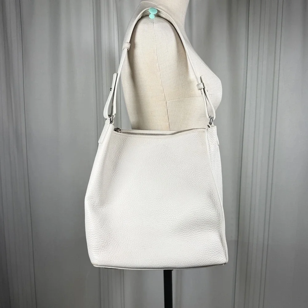 All Saints Chalk White Kita Pebbled Leather Hobo Shoulder Bag W/Pouch Minimalist
